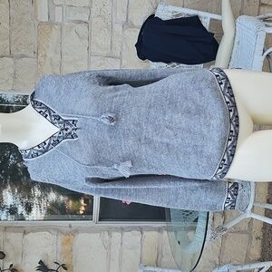 100% Baby Alpaca Textil Sulca Peru  Gray Patterned Women's Cozy Hooded Sweater M